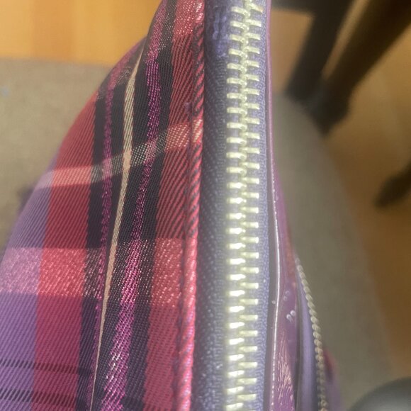 COACH Poppy Plaid Glam Tote Purple red Patent leather trim Bag - Picture 7 of 14